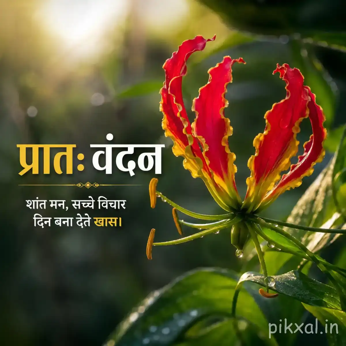 Cluster of red elongated flowers with pointed petals and green foliage against a softly blurred background