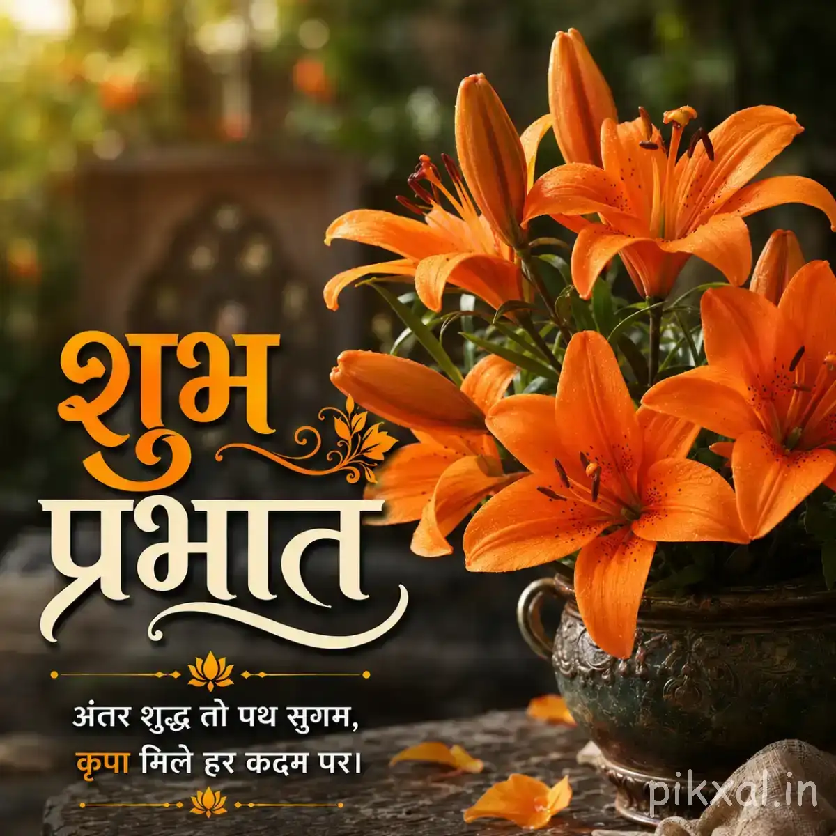 Cluster of orange flowers with long petals and green foliage against a softly blurred garden background