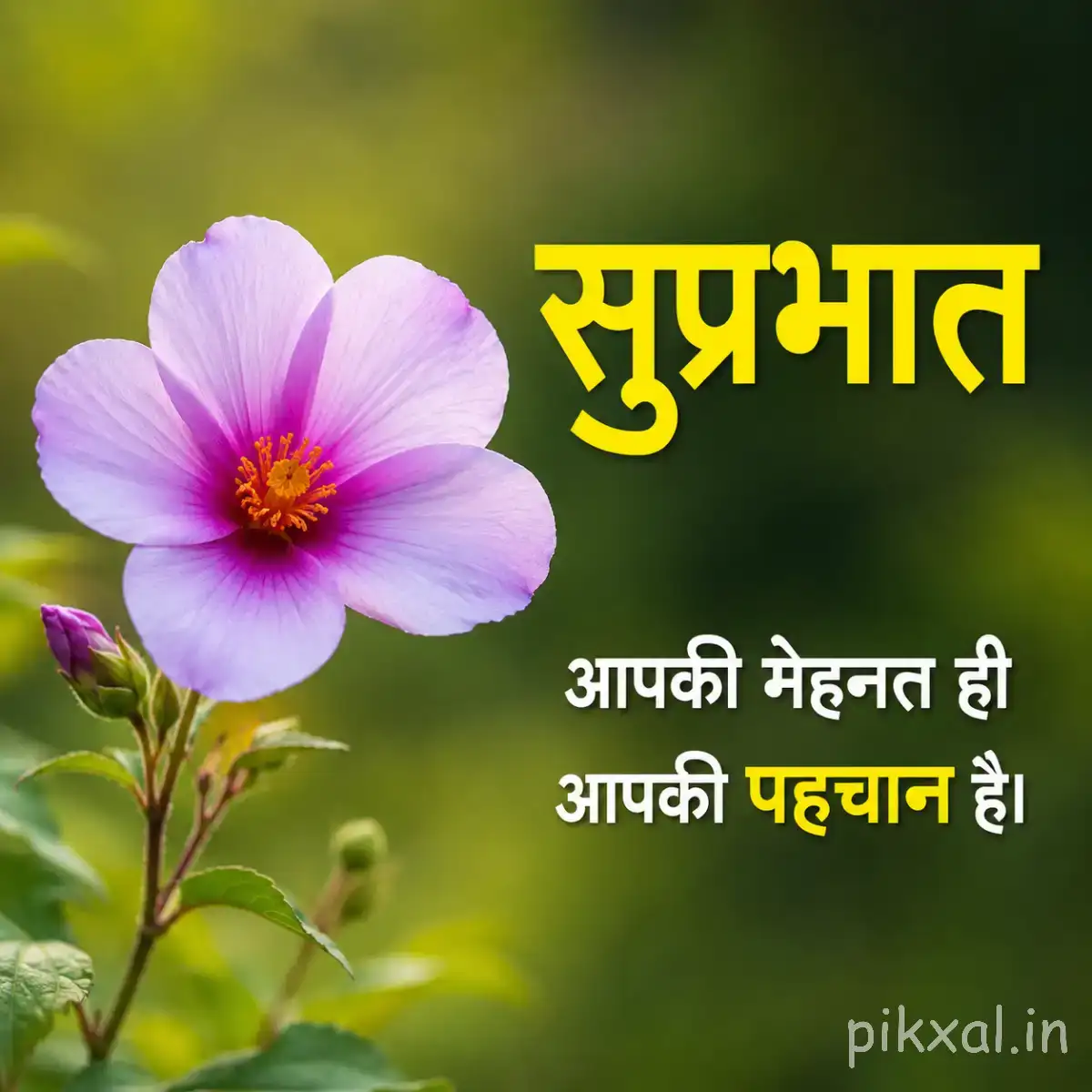 Single purple flower with a dark center and green foliage against a softly blurred background
