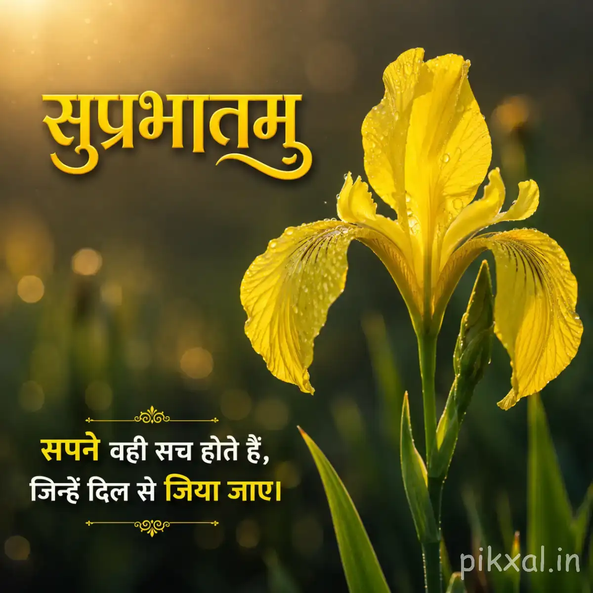 Yellow flower with long drooping petals and green foliage against a blurred garden background