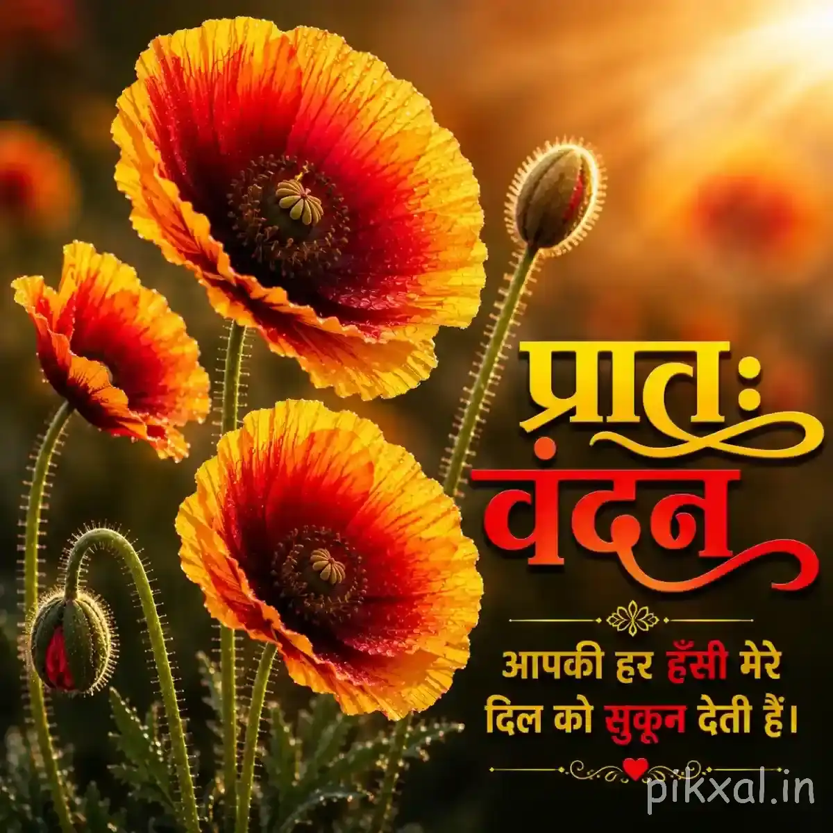 Red-orange flowers with dark centers and unopened buds against a softly blurred warm background