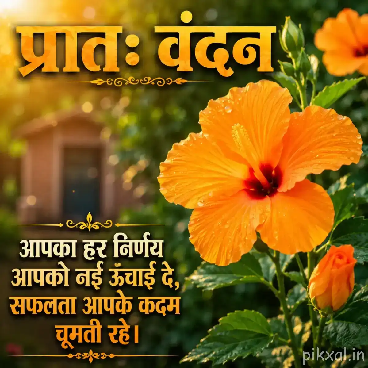 Large orange flower with a dark center surrounded by smaller flowers and green foliage