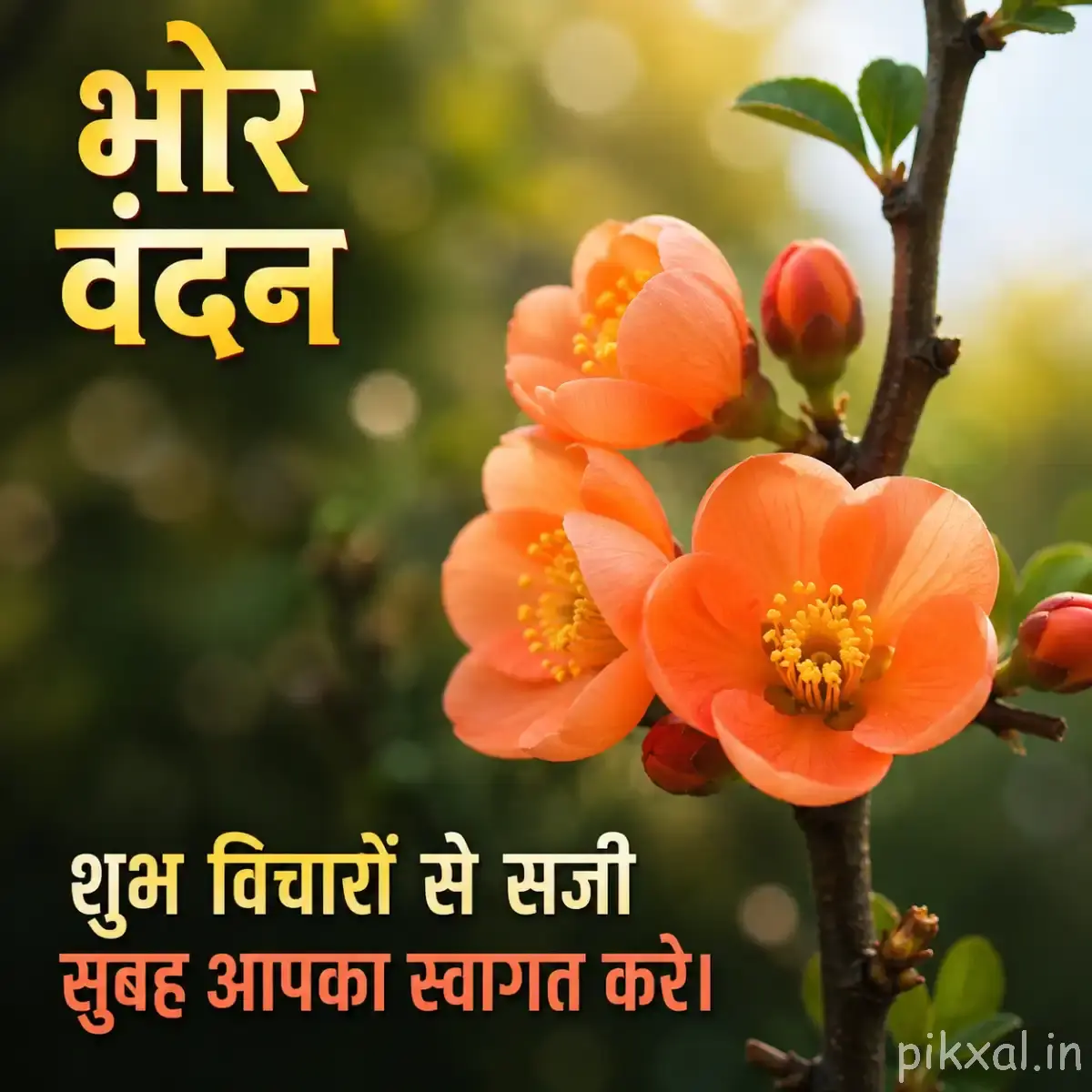 Cluster of peach-orange flowers with rounded petals and green leaves on branching stems