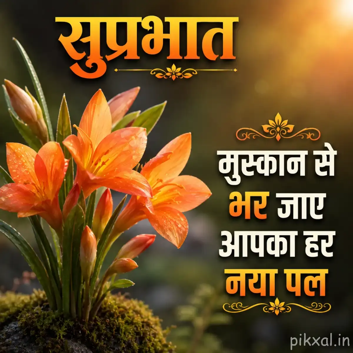 Several orange flowers with elongated petals surrounded by long green leaves in a planter