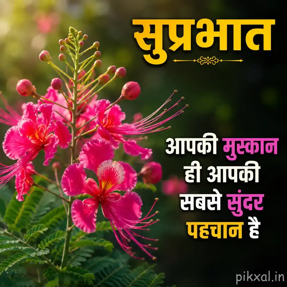 Cluster of pink flowers with long stamens and green foliage against a dark background