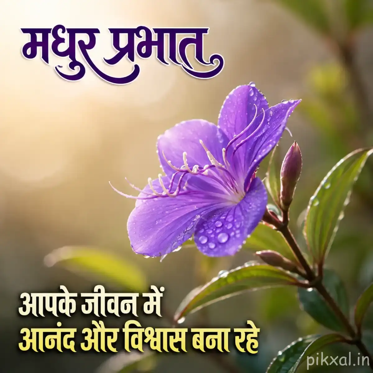 Single pale purple bell-shaped flower with curved petals and green foliage against a softly blurred background
