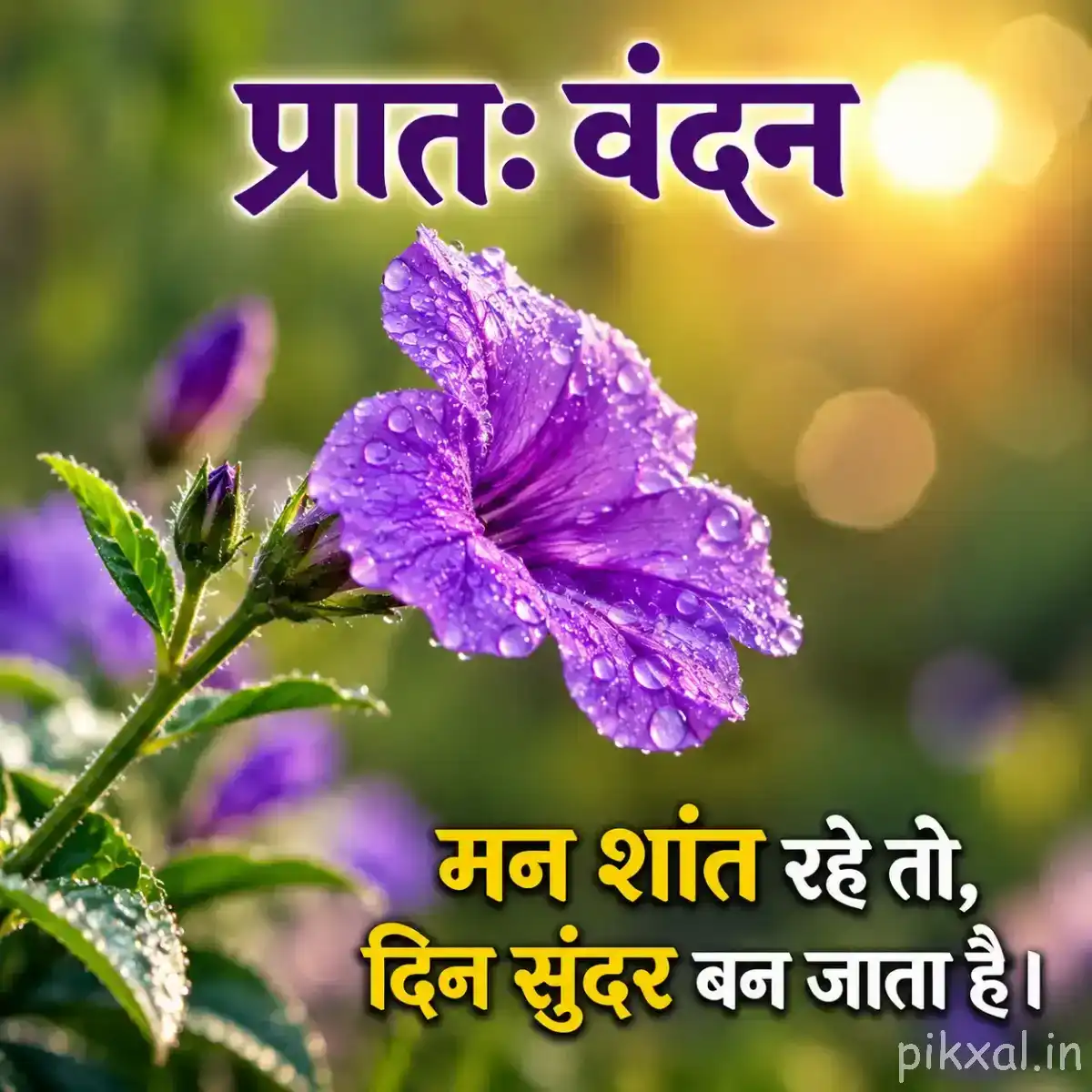 Several purple flowers with open petals and green stems against softly blurred foliage and sunlight