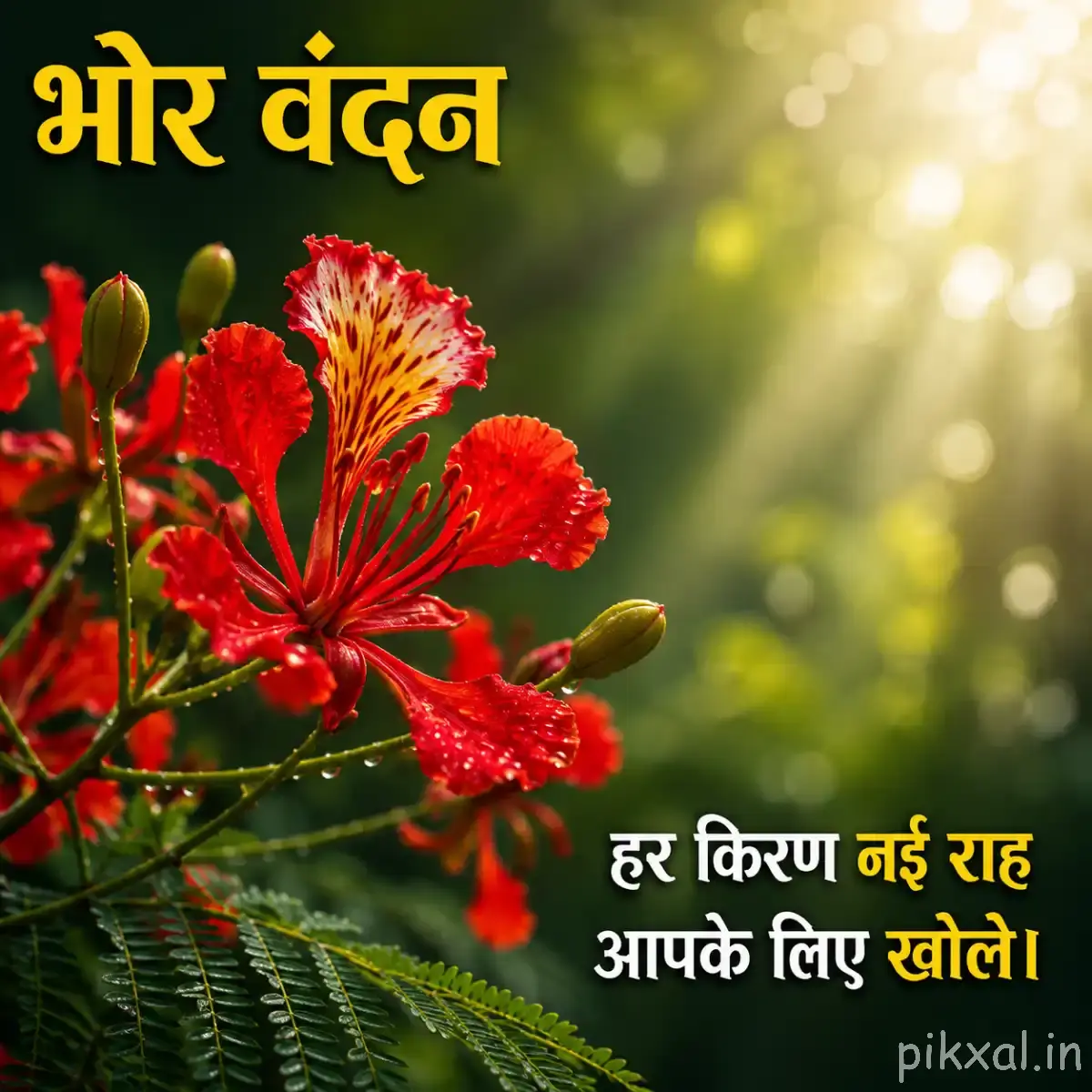 Several red flowers with ruffled petals and unopened buds on branching stems against warm morning light