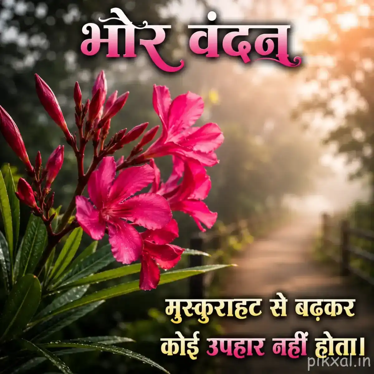 Red and pink flowers with elongated petals and unopened buds against warm blurred garden light