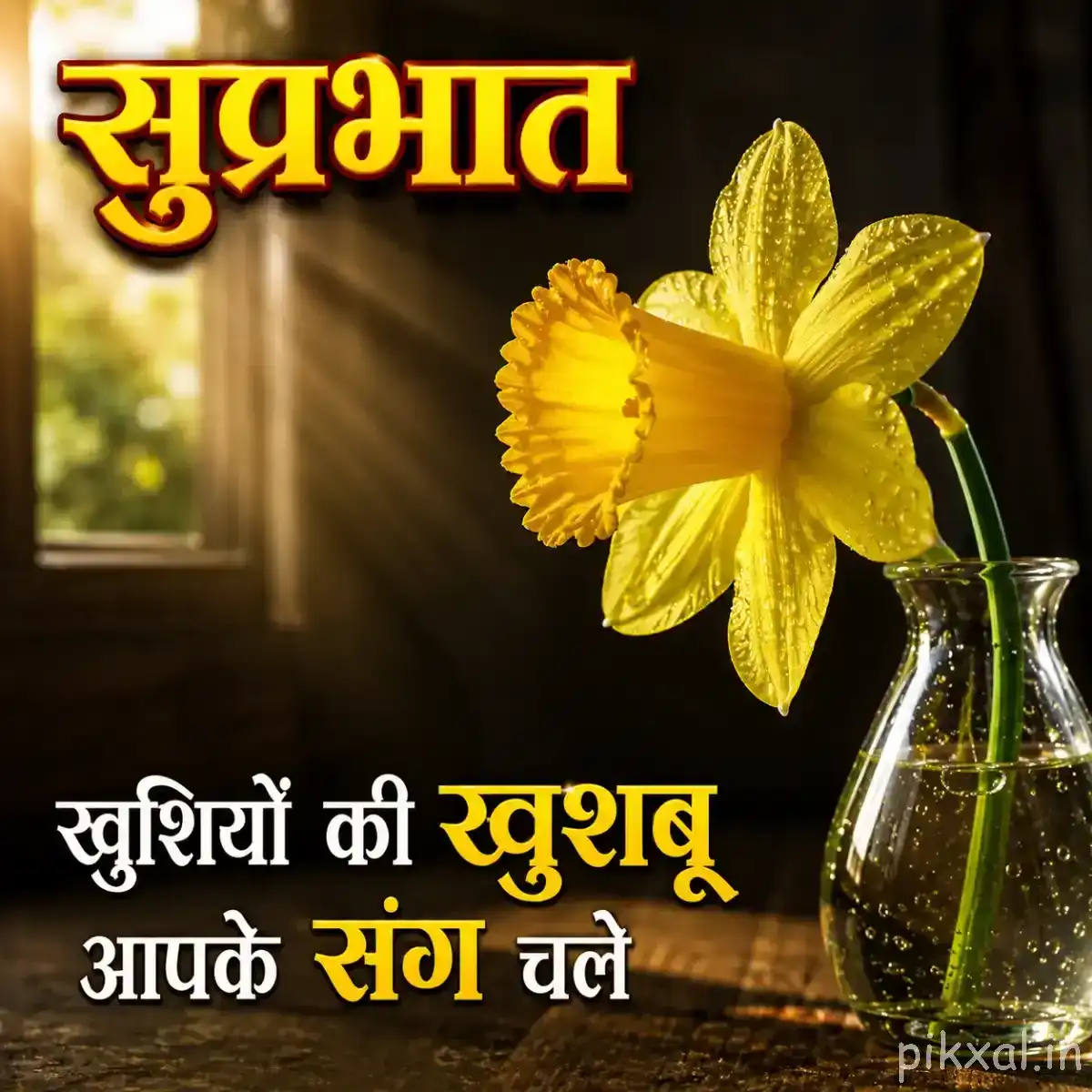 Yellow flower with layered petals beside a second bloom, arranged near a small glass vase