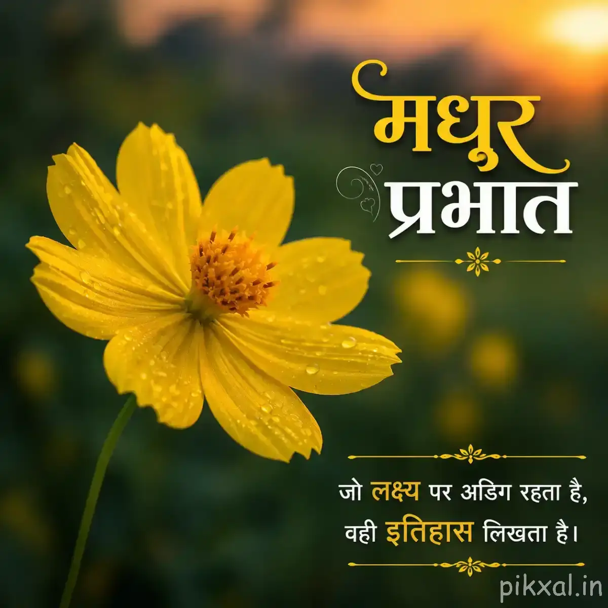 Single yellow flower with overlapping petals and green foliage against a softly blurred background