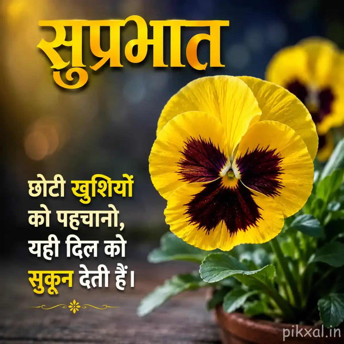 Single yellow flower with broad petals and a dark reddish center beside a rock