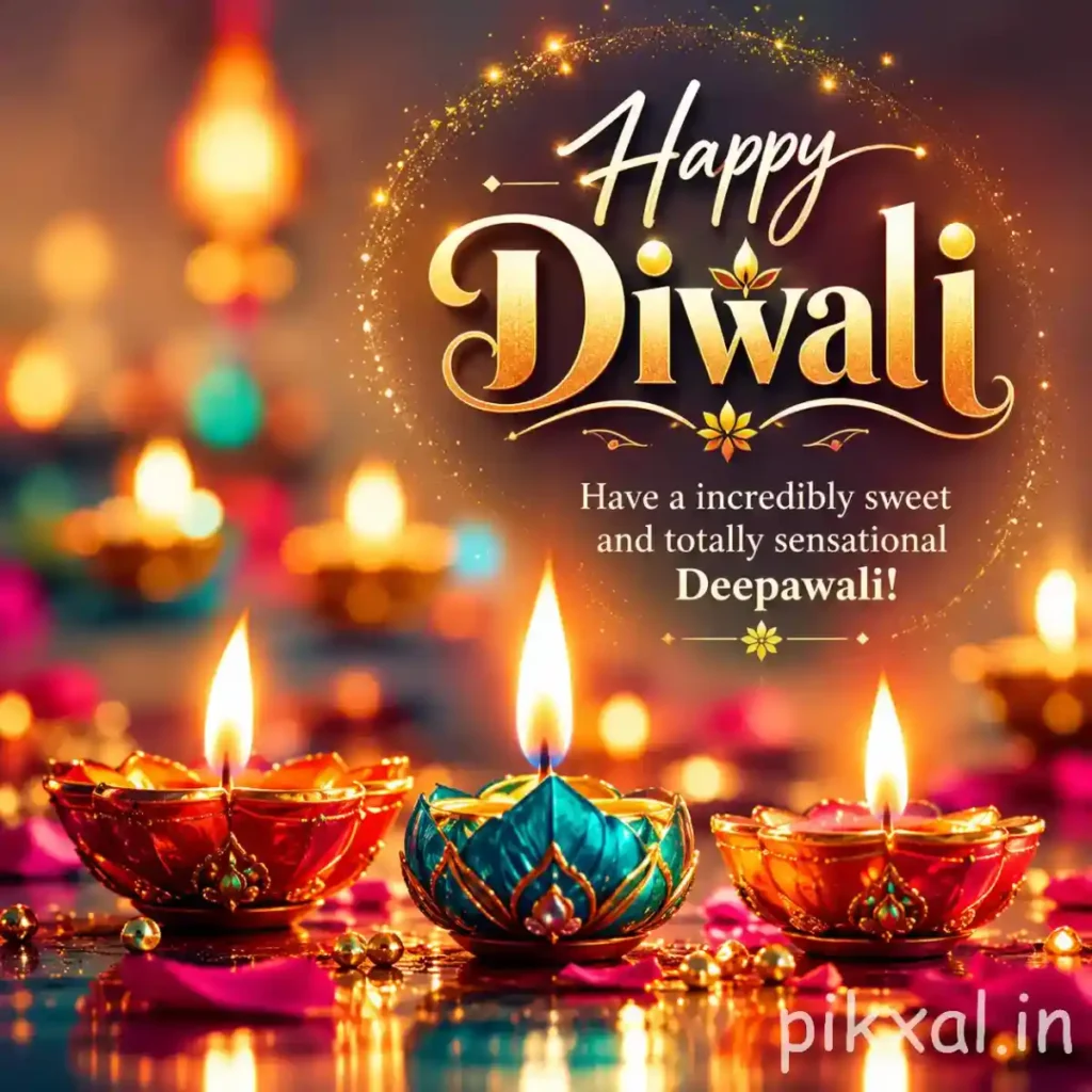 Diwali images download featuring colorful decorative diyas, glowing flames and warm golden festive lights