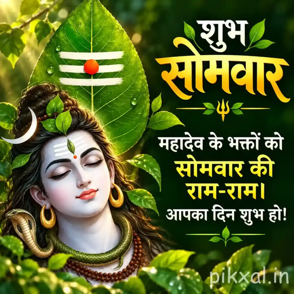 Serene Good Morning God Images featuring Lord Shiva on a green leaf.