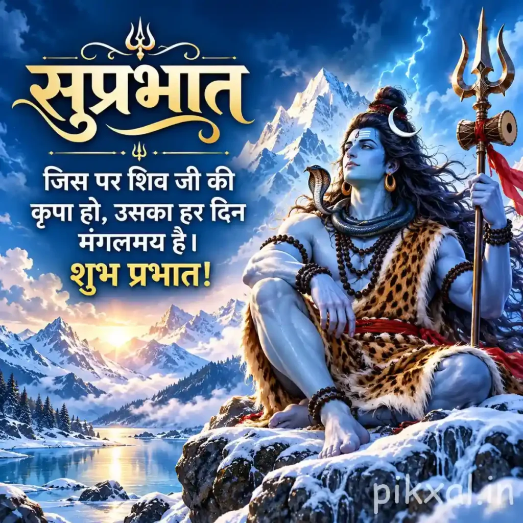 Divine Good Morning God Images of Mahadev meditating in the snowy Himalayas.