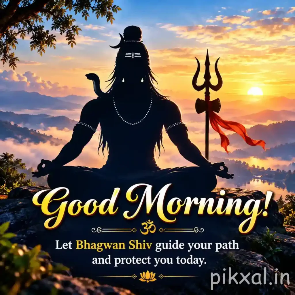 Inspiring Good Morning God Images showing a serene Lord Shiva silhouette.