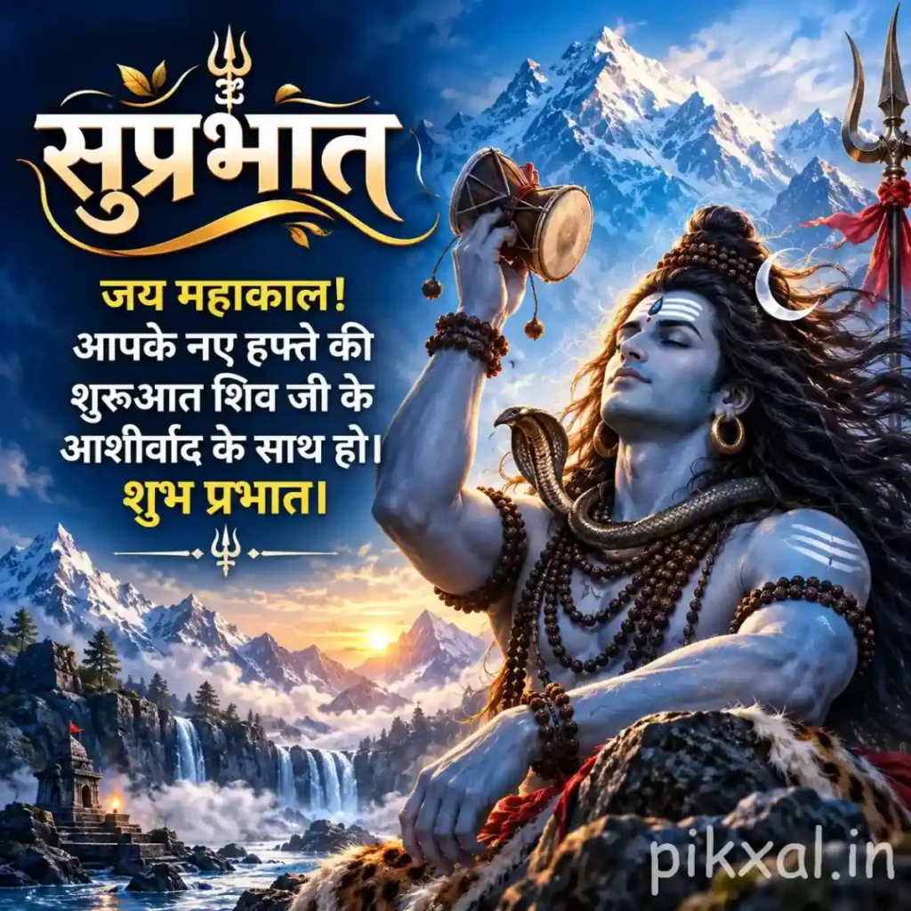 Lord Shiva holding a Damaru in stunning Good Morning Monday God Images.